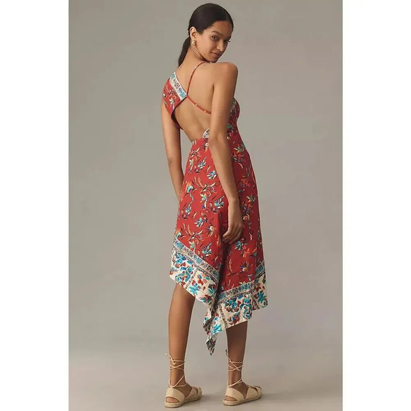 NWT Anthropologie Sleeveless Asymmetrical Floral Linen Midi Dress Sz 10 #9K403 - Picture 4 of 14